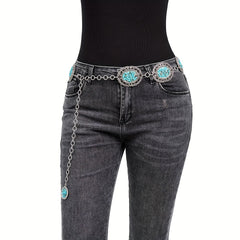 Turquoise Decor Boho Waist Chain Hollow Out Metal Waistband Chain Belt