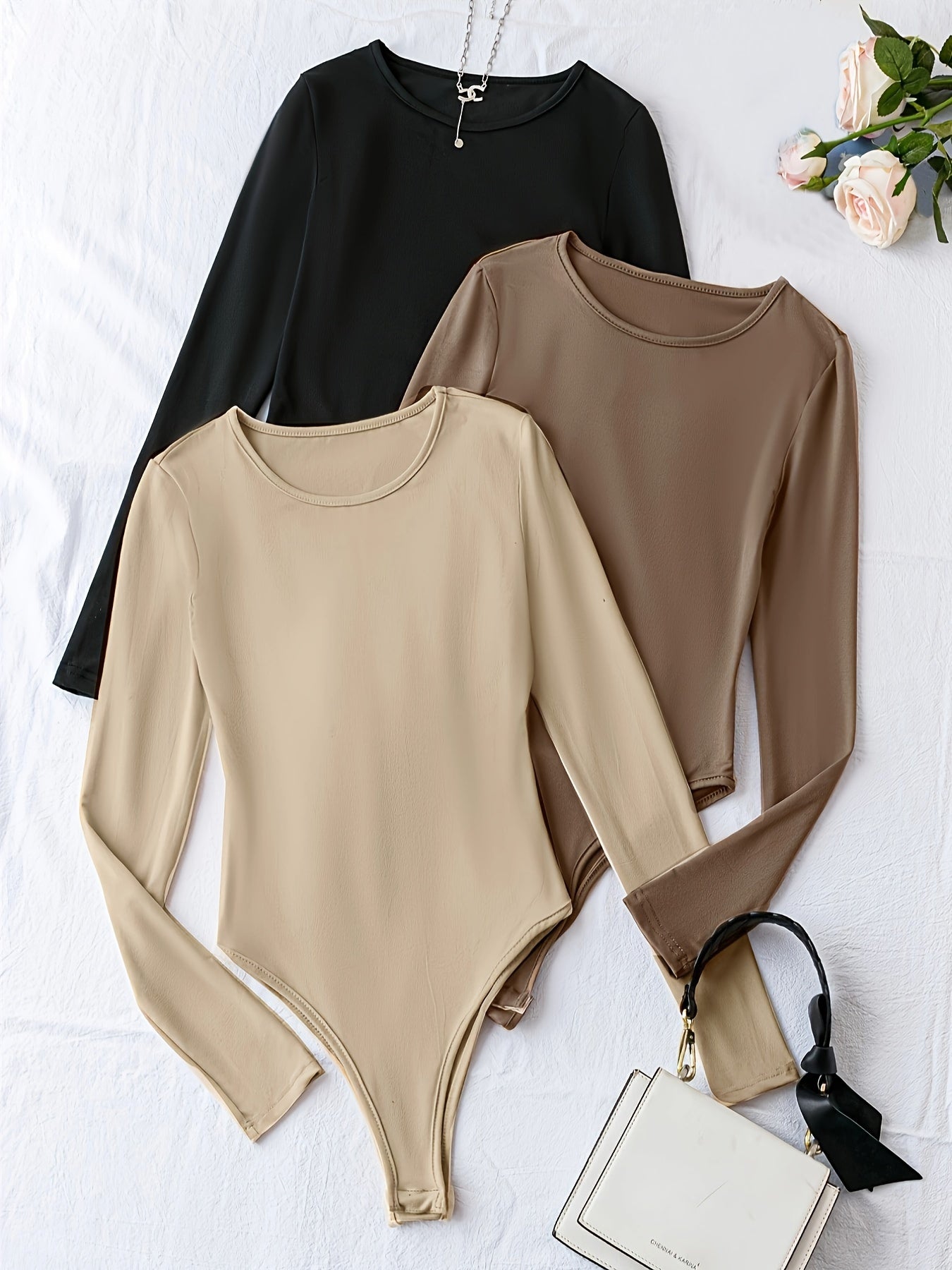 3pcs Long Sleeve Solid Yoga Jumpsuit Women's Activewear