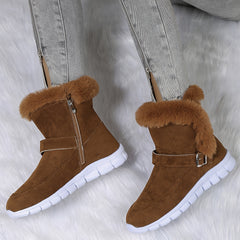 Women's Solid Snow Boots Side Zipper Round Toe Velvet Warm Fluffy Winter Shoes