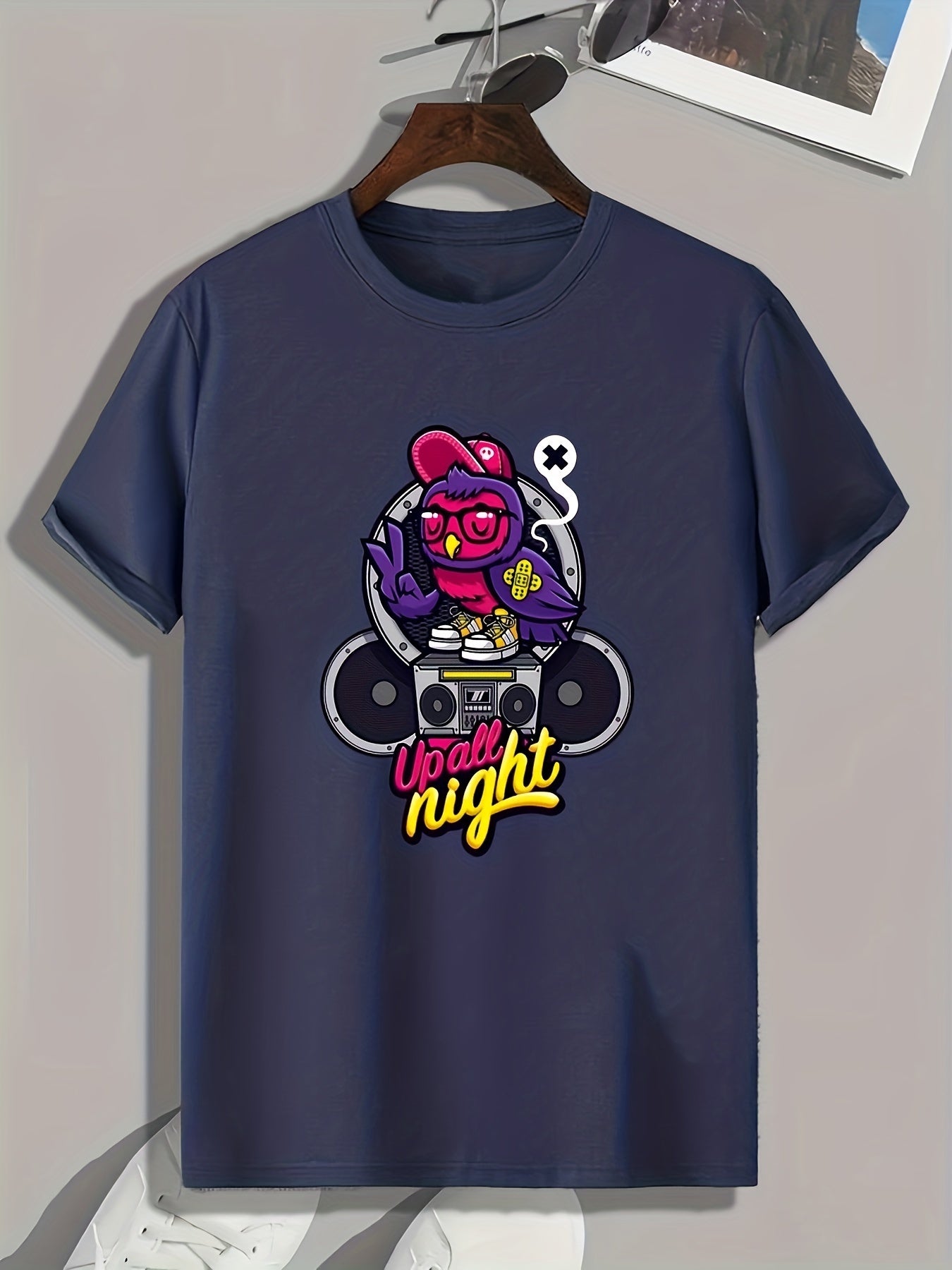 Cartoon 'Up All Night' Print Men's Graphic T-shirt for Summer