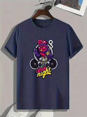 Cartoon 'Up All Night' Print Men's Graphic T-shirt for Summer