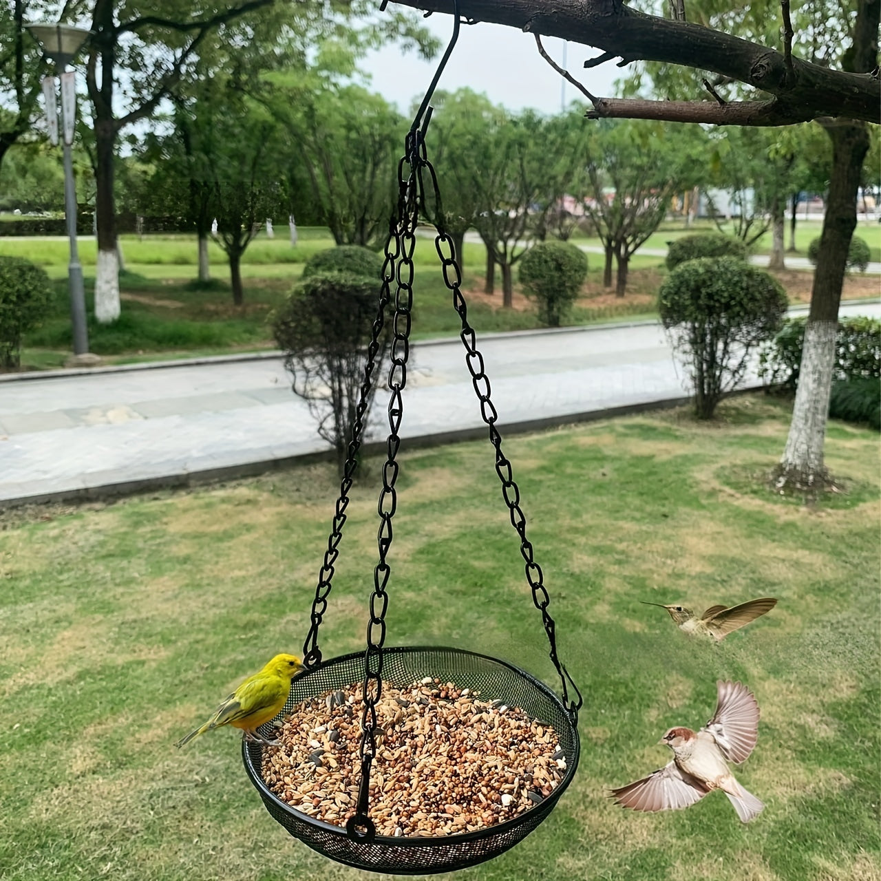 Metal Mesh Hanging Bird Feeder Tray Platform for Outdoor Yard Garden