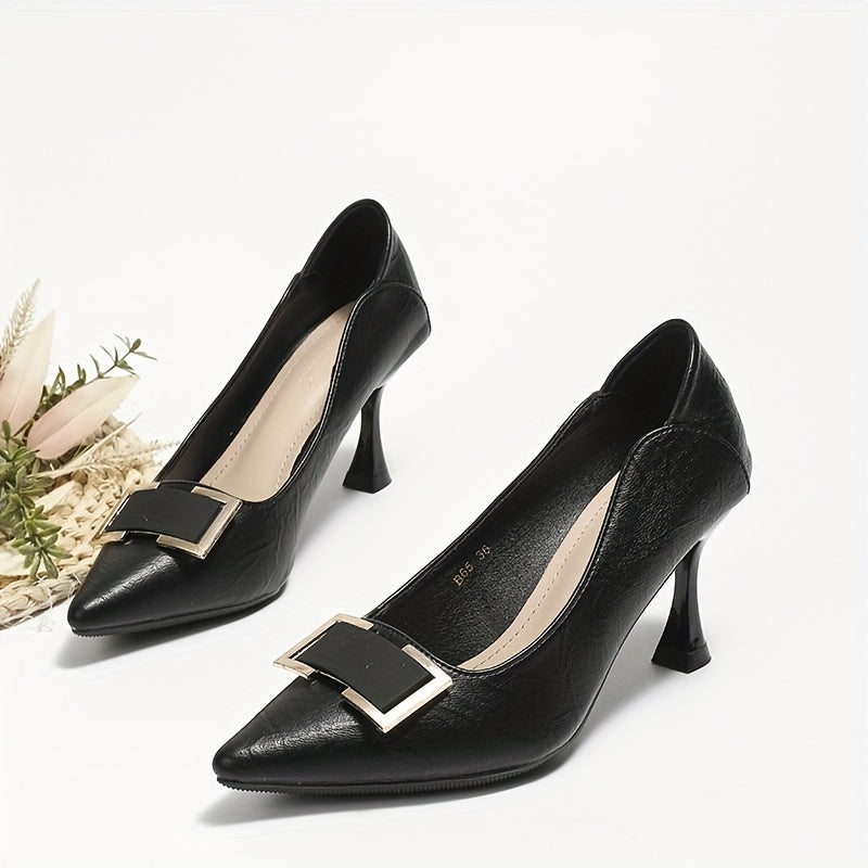 Women's Stiletto Heels Square Buckle Pointed Toe High Heels