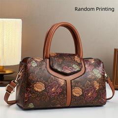 Vintage Floral Print Crossbody Bag Detachable Strap Zipper Closure