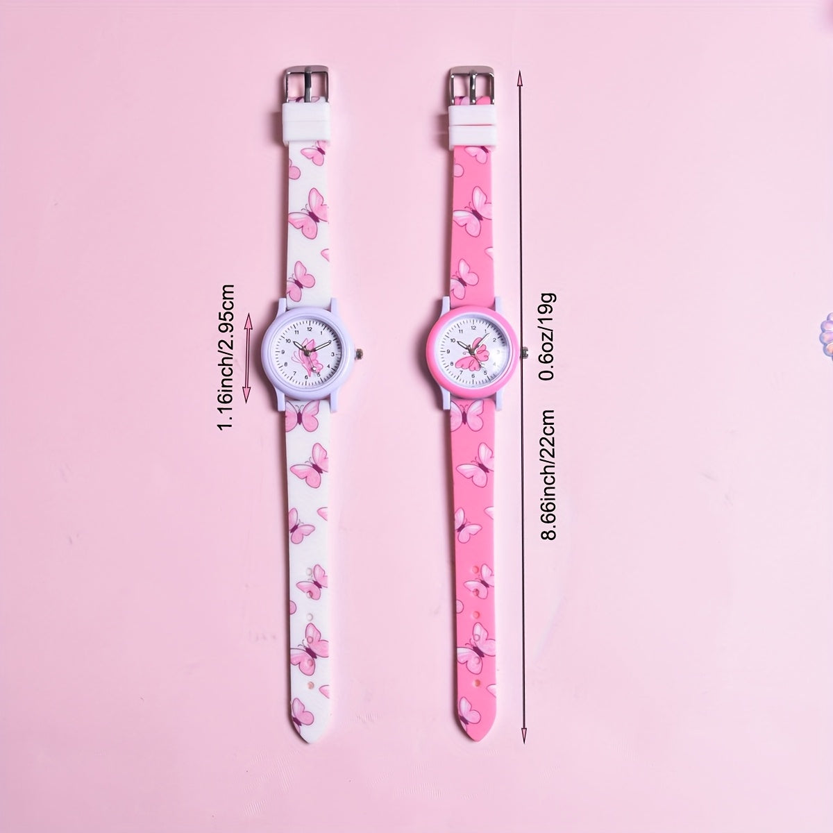 2pcs Butterfly Silicone Band Girls' Watch Set Non Waterproof Analog Quartz