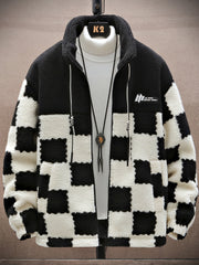 Men's Plaid Fleece Coat Thickened Thermal Couple Coat
