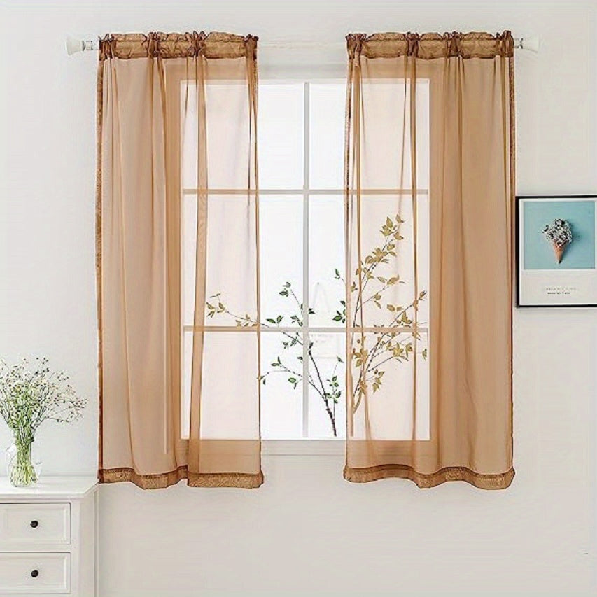 2 Panels Sheer Curtains Rod Pocket Curtain Bedroom Office Living Room Decor