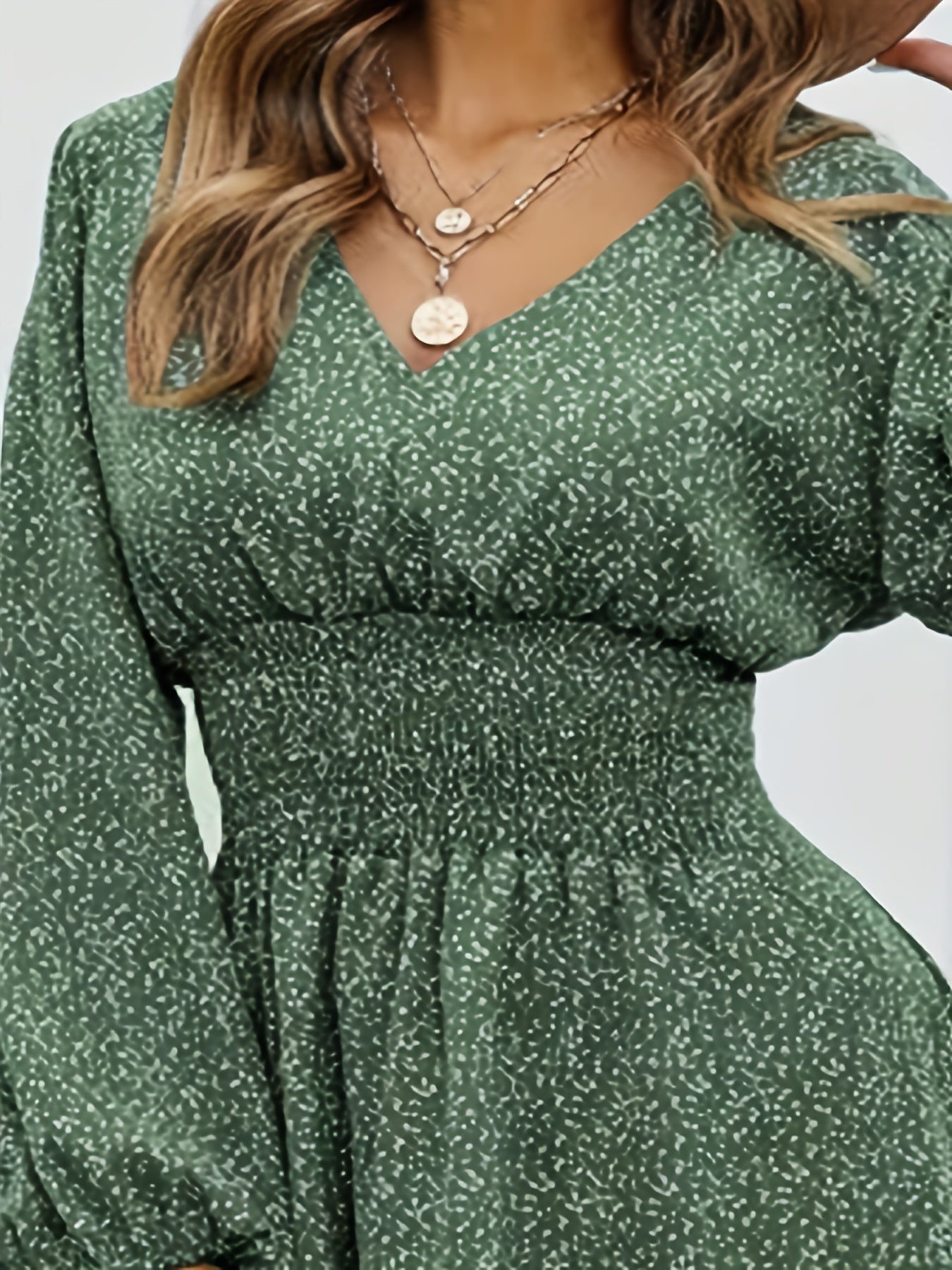 Floral Print V Neck Dress Long Sleeve for Women