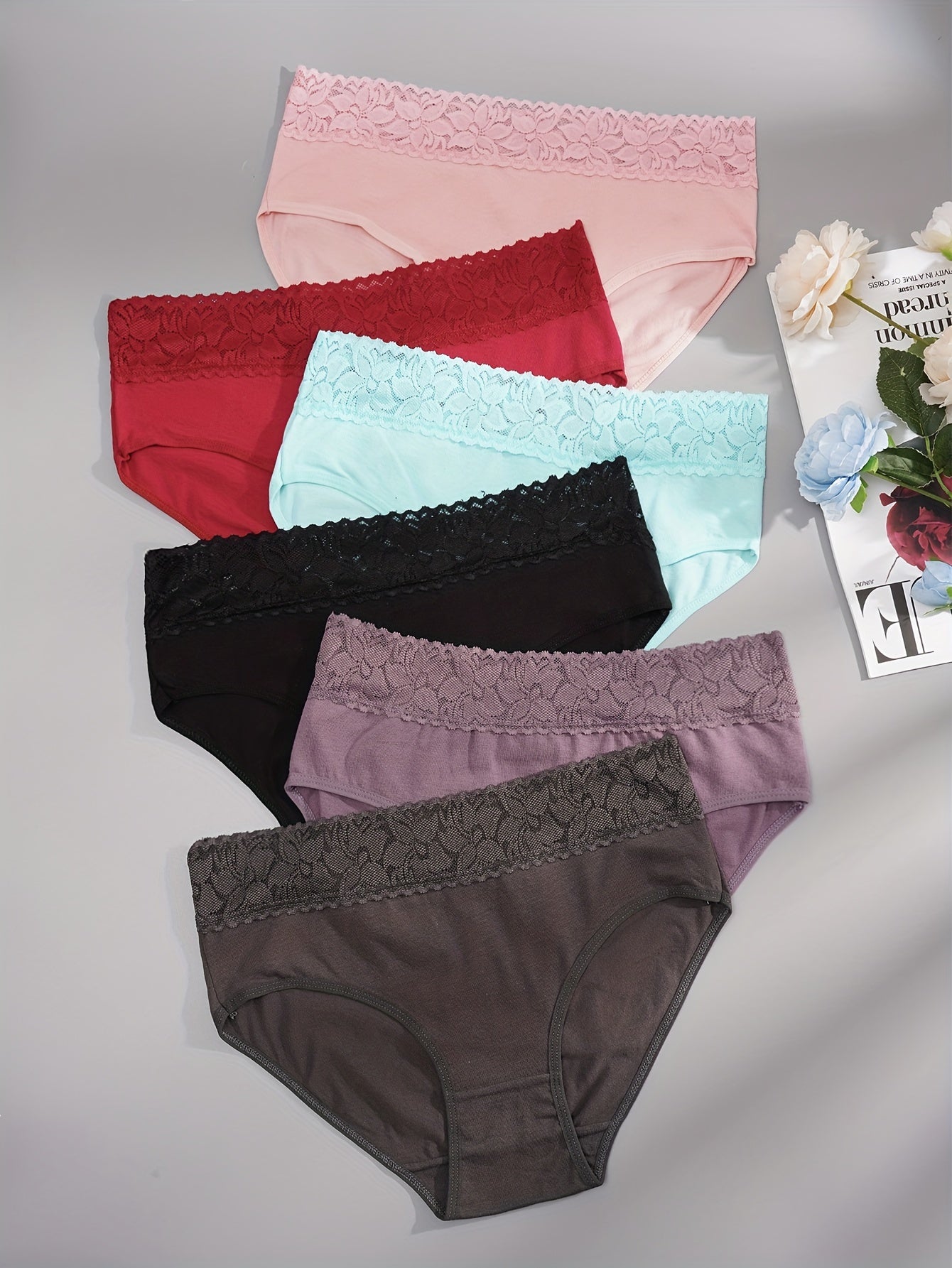 6pcs Lace Briefs Breathable Intimates Panties Women's Lingerie