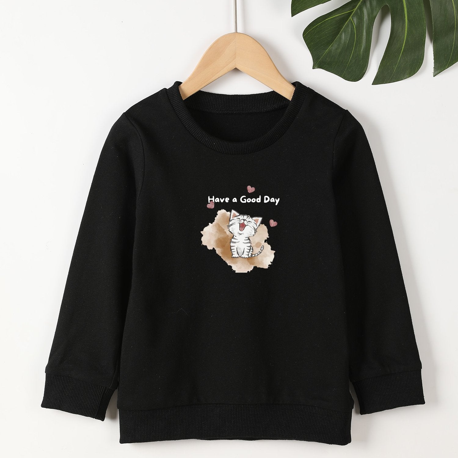 7Y Girls Happy Kitten Graphic Sweatshirt Casual Comfort Fit Toddler Kids Tops