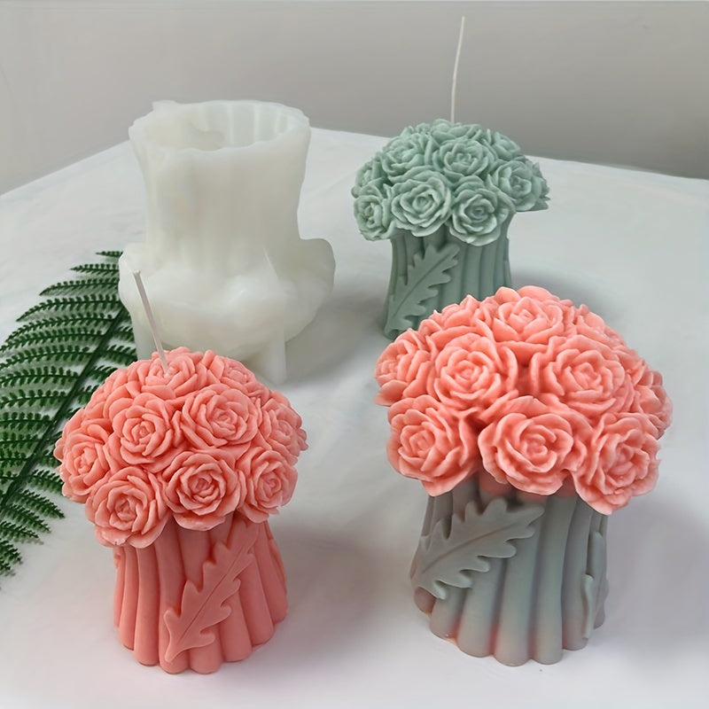 3D Flower Bouquet Candle Silicone Mold DIY Rose Basket Resin Molds
