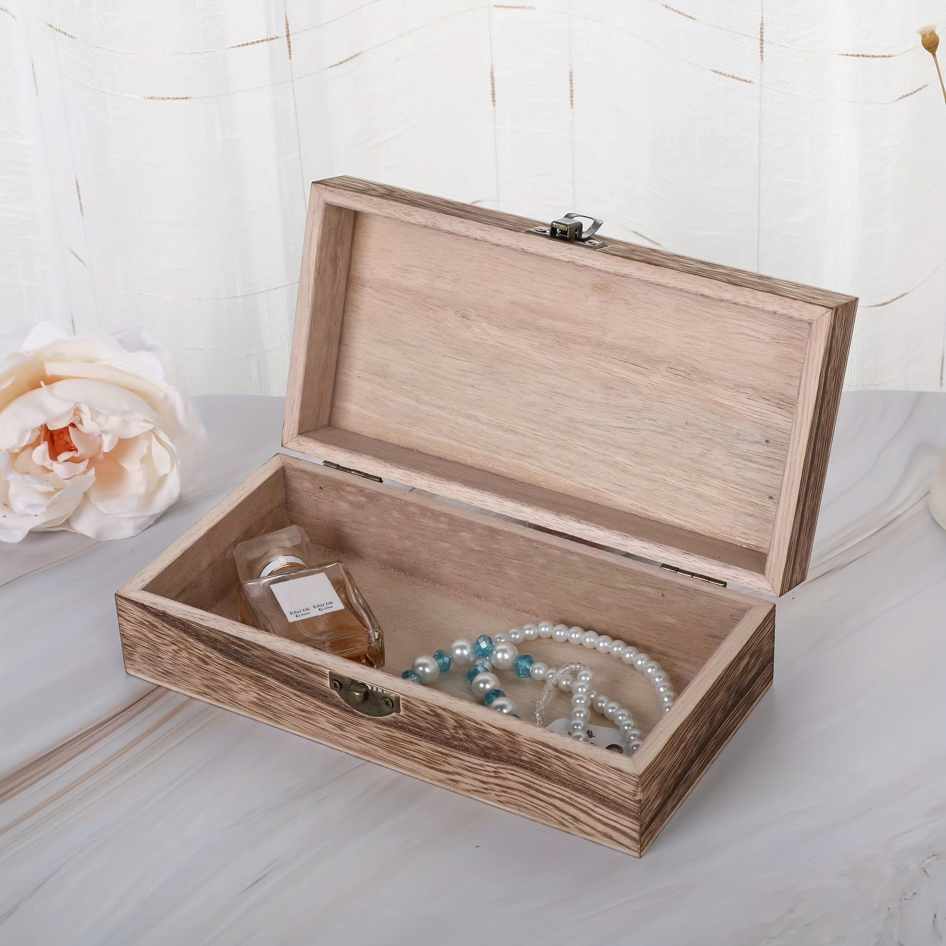 Vintage Wooden Storage Box Paulownia Wood Flip Cover Jewelry Box