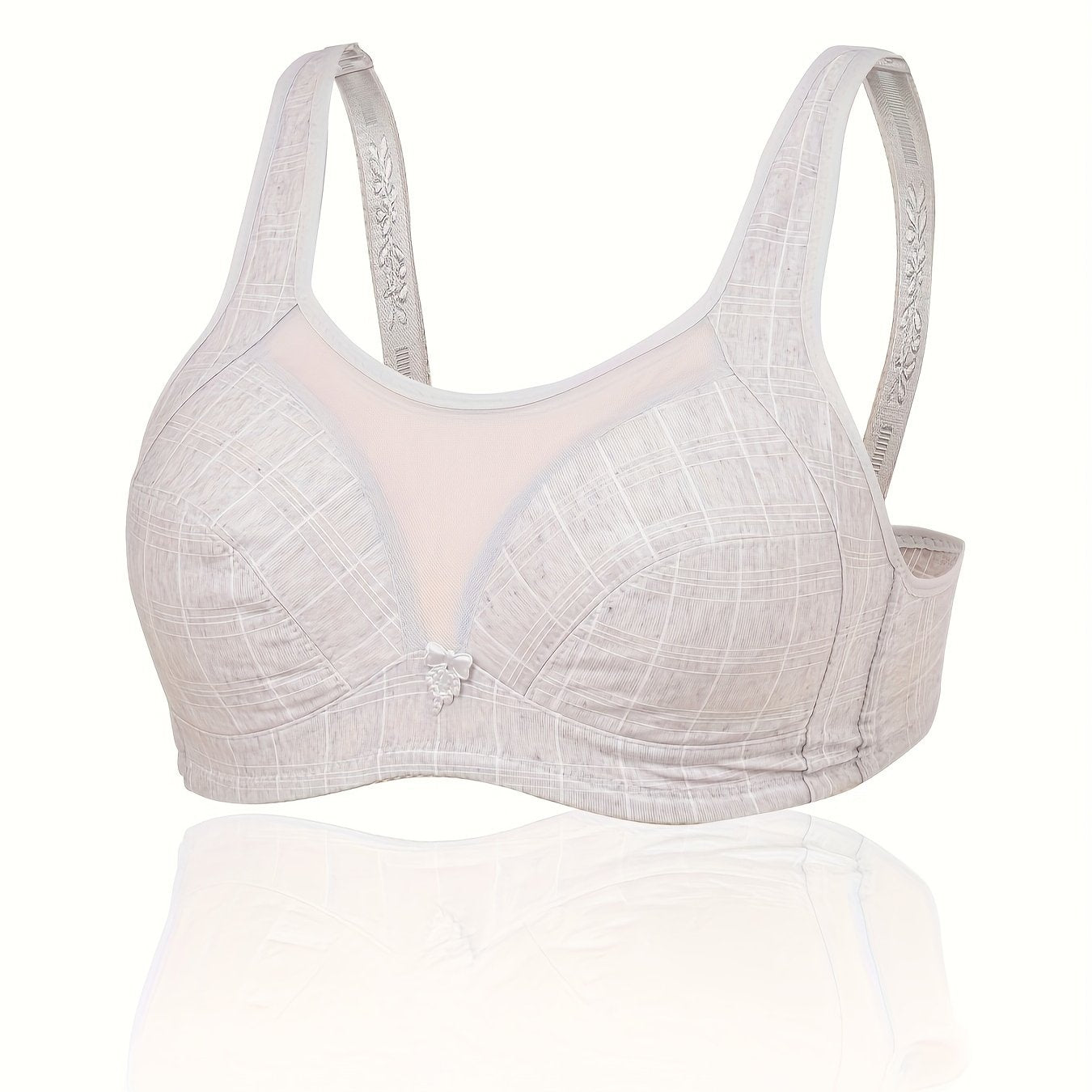 Plus Size Plaid Print Wireless Comfort Bra