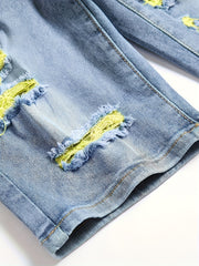 Men's Ripped Denim Shorts Loose Fit Distressed Summer Street Style