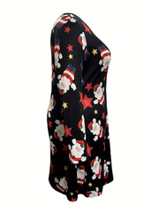Santa Claus Print Round Neck Dress