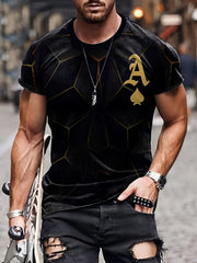 Men's Spade A Print Sports T-shirt Round Neck Tee Shirt