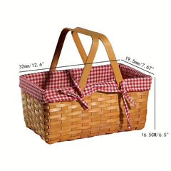 Willow Picnic Basket with Red Checkered Blanket Lining
