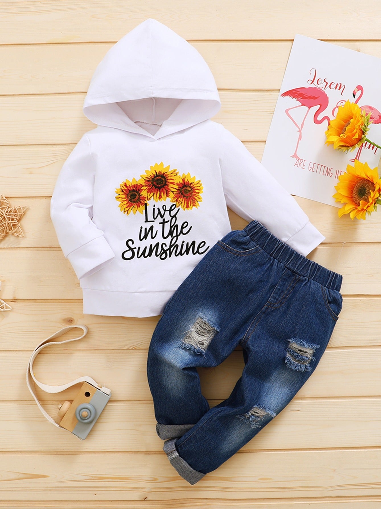 Baby Girls Hoodie Floral Print Hooded Sweatshirt & Jeans