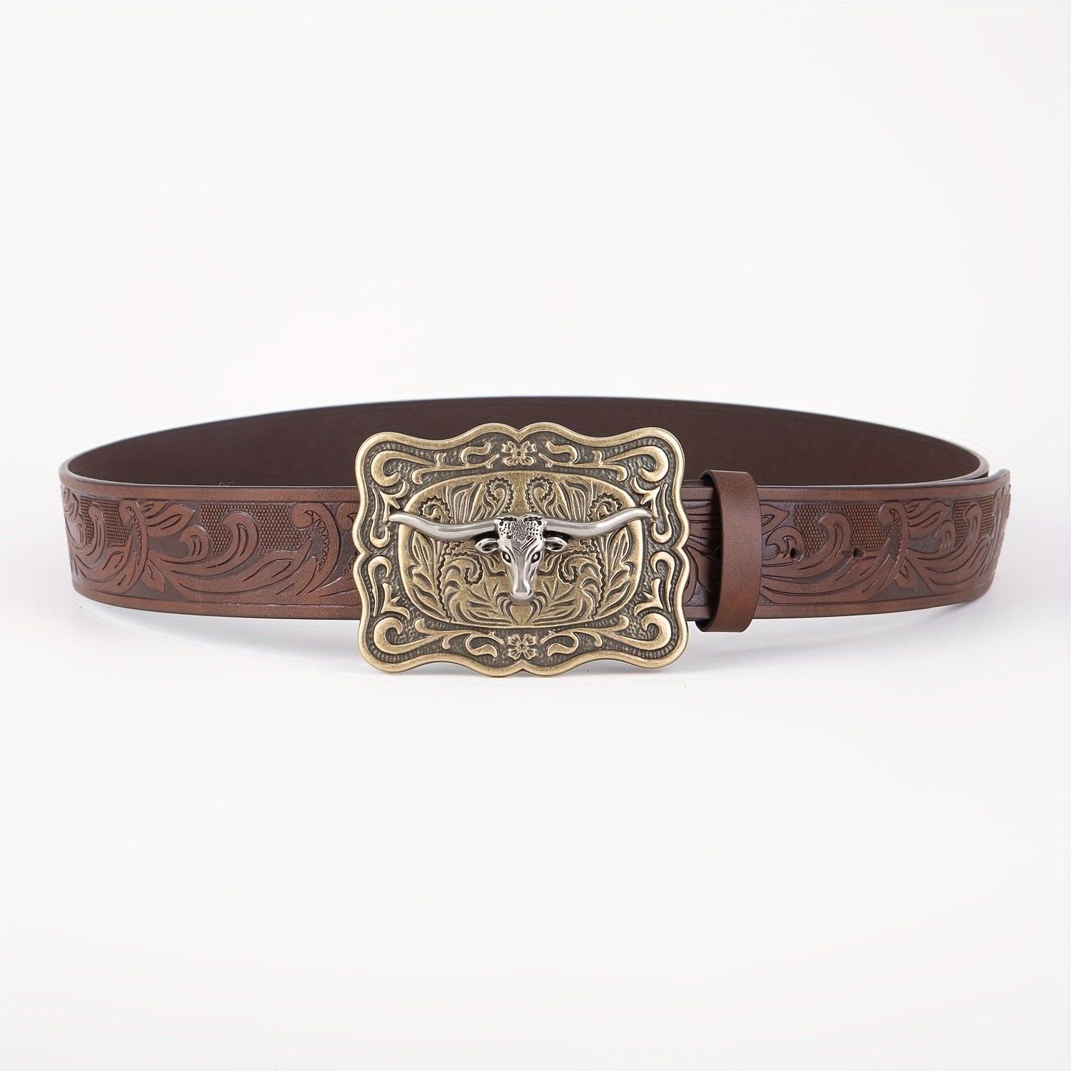 Cow Head Men's Retro Embossed Leather Belt