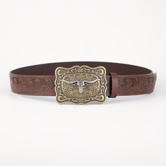 Cow Head Men's Retro Embossed Leather Belt