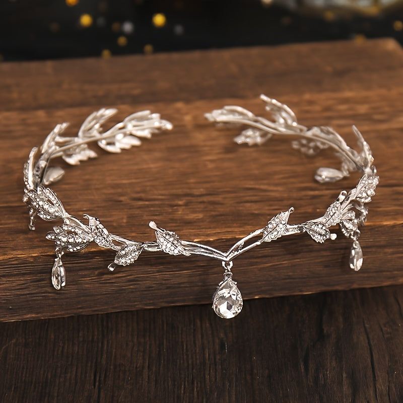 Vintage Crystal Rhinestone Leaf Tiara Crown Headband Hair Accessories