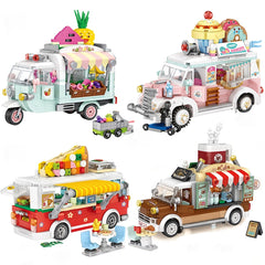 Amusement Park Fruit Car Dessert Car Pizza Car Coffee Car Mini Building Blocks