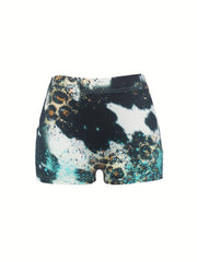 Letter & Leopard Print Skinny Shorts Casual Shorts for Women