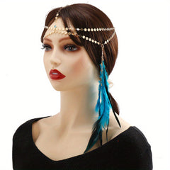Boho Head Chain With Feather Pendant Hair Accessories For Women