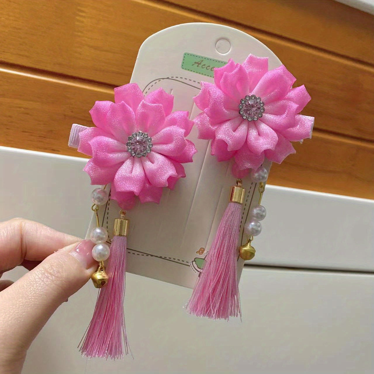 Girls Chinese Hanfu Headdress Hair Clip Flower Tassel Hairpin