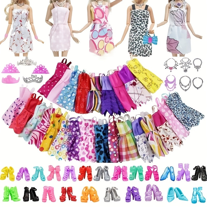 32pcs Doll Fashionista Outfit Set with Clothes Shoes Crown Necklace Jewelry