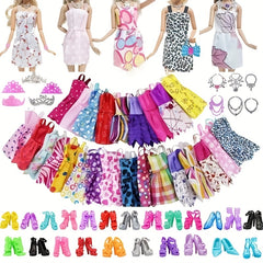 32pcs Doll Dress Up Set for Girls - Assorted Styles with Outfits, Shoes, Crowns
