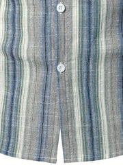 Vertical Striped Men's Shirt Short Sleeves Casual Button Up