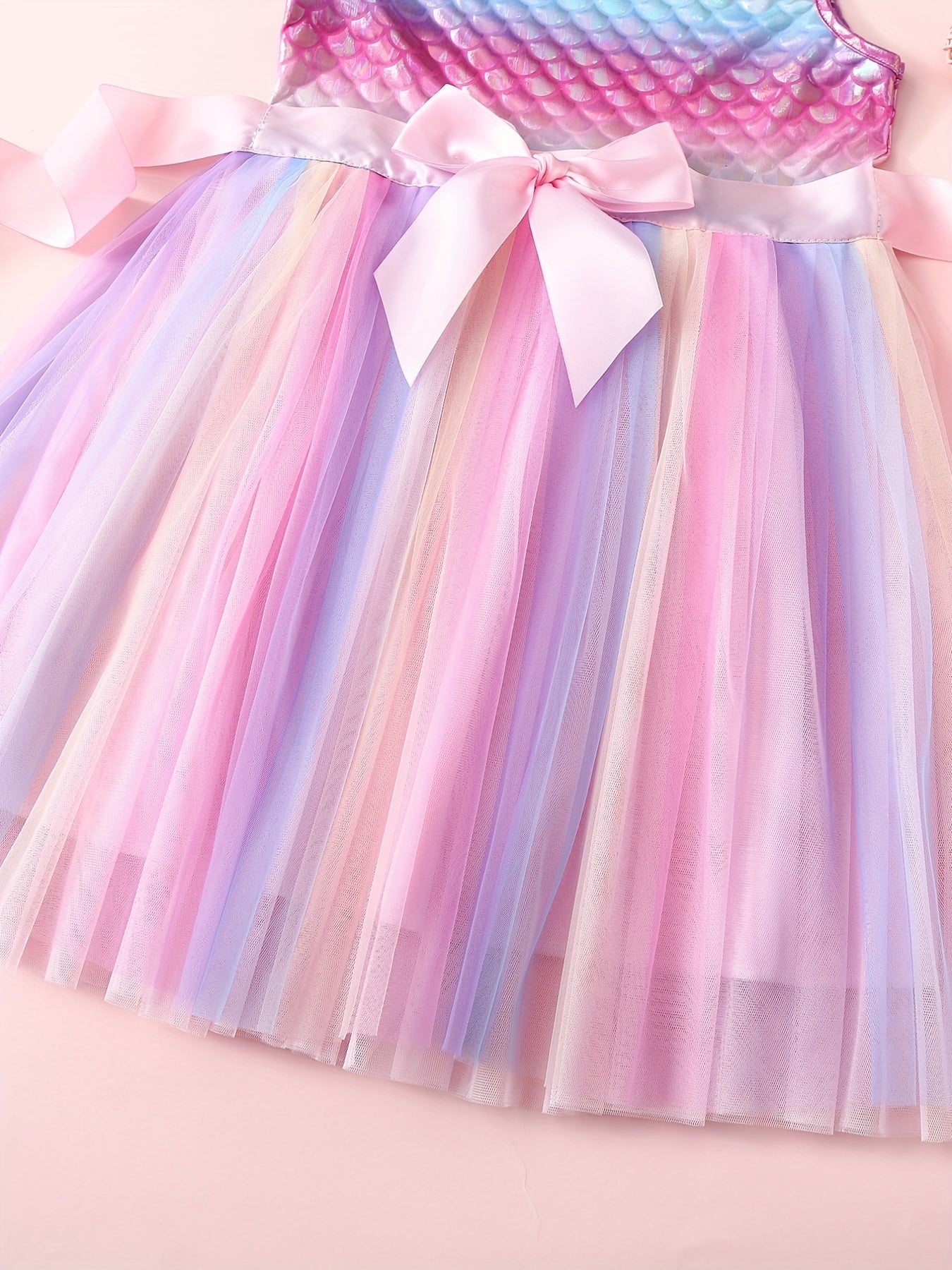 Mermaid Tutu Dress Rainbow Fish Scale Princess Party Dress for Girls