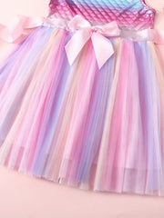 Mermaid Tutu Dress Rainbow Fish Scale Princess Party Dress for Girls