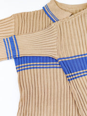 Preppy Sweater Women's Plus Striped Pattern Long Sleeve Polo Neck