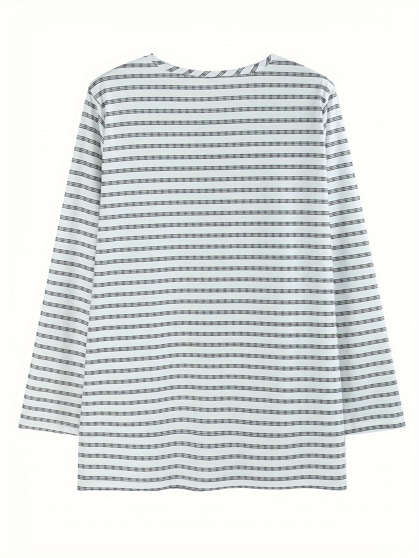 Plus Size Stripe Print Button Up Long Sleeve Tunic Shirt
