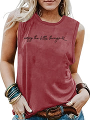 Letter Print Crew Neck Tank Top for Summer