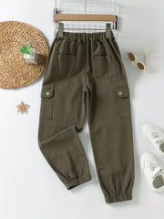 Boys Casual Cargo Pants Elastic Waist Jogger Pants With Pocket Kids Clothes