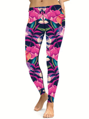 Flower Print Yoga Leggings for Women Slimming Fitness Workout Sports Tights
