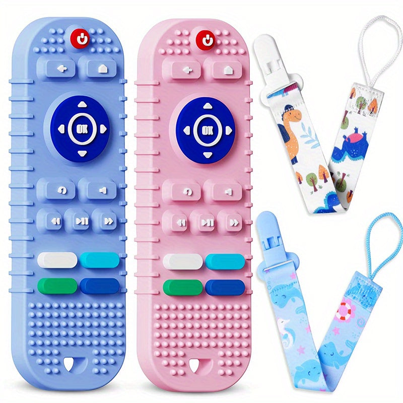 2pcs Soft Silicone Teething Toys For Babies, Remote Control Shape Teething Toys