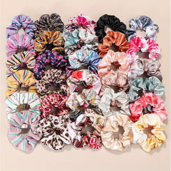 30pcs Silky Hair Tie Plaid Floral Printed Ponytail Holder for Women Girls