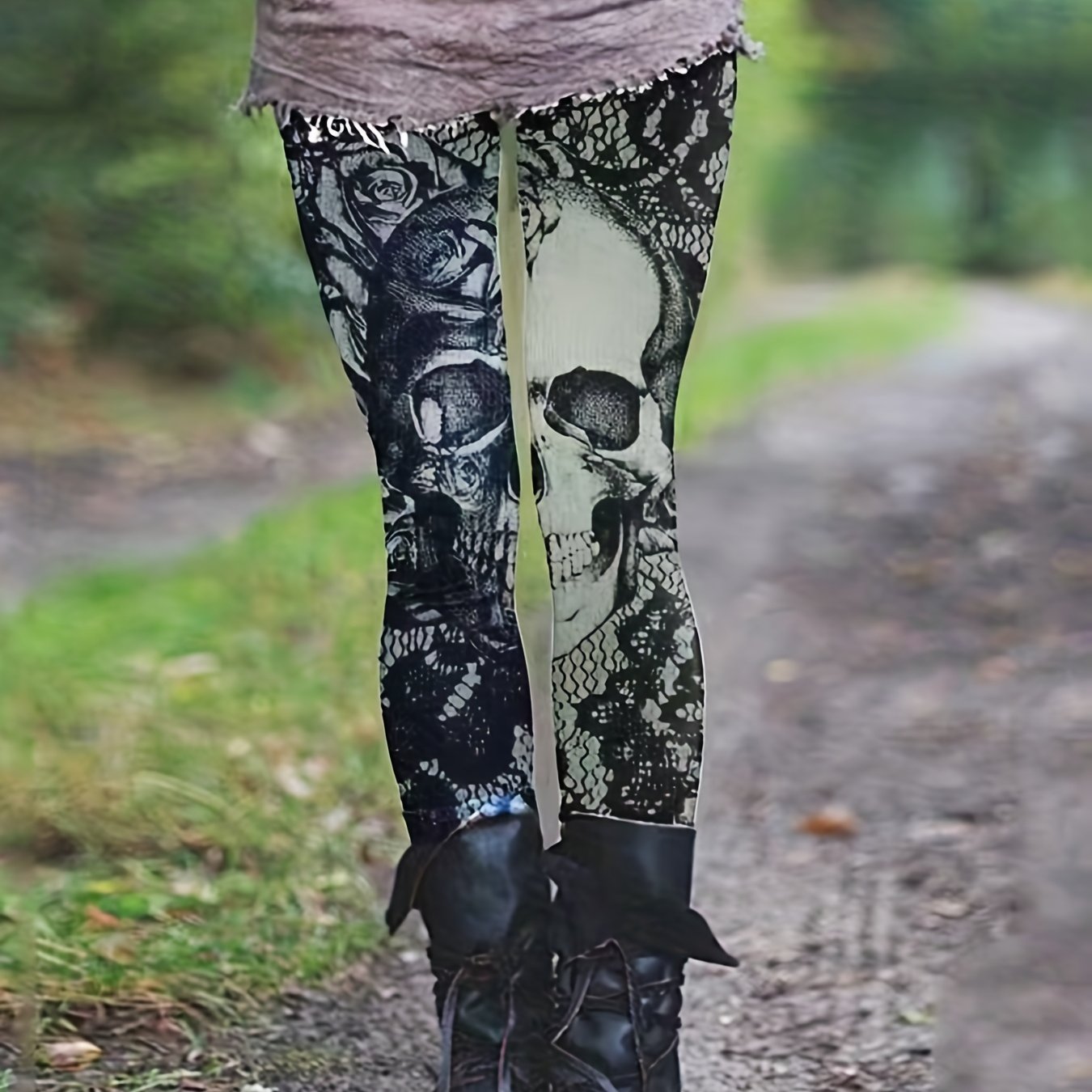 Skull Print Gothic Leggings Women's Clothing