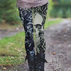 Skull Print Gothic Leggings Women's Clothing