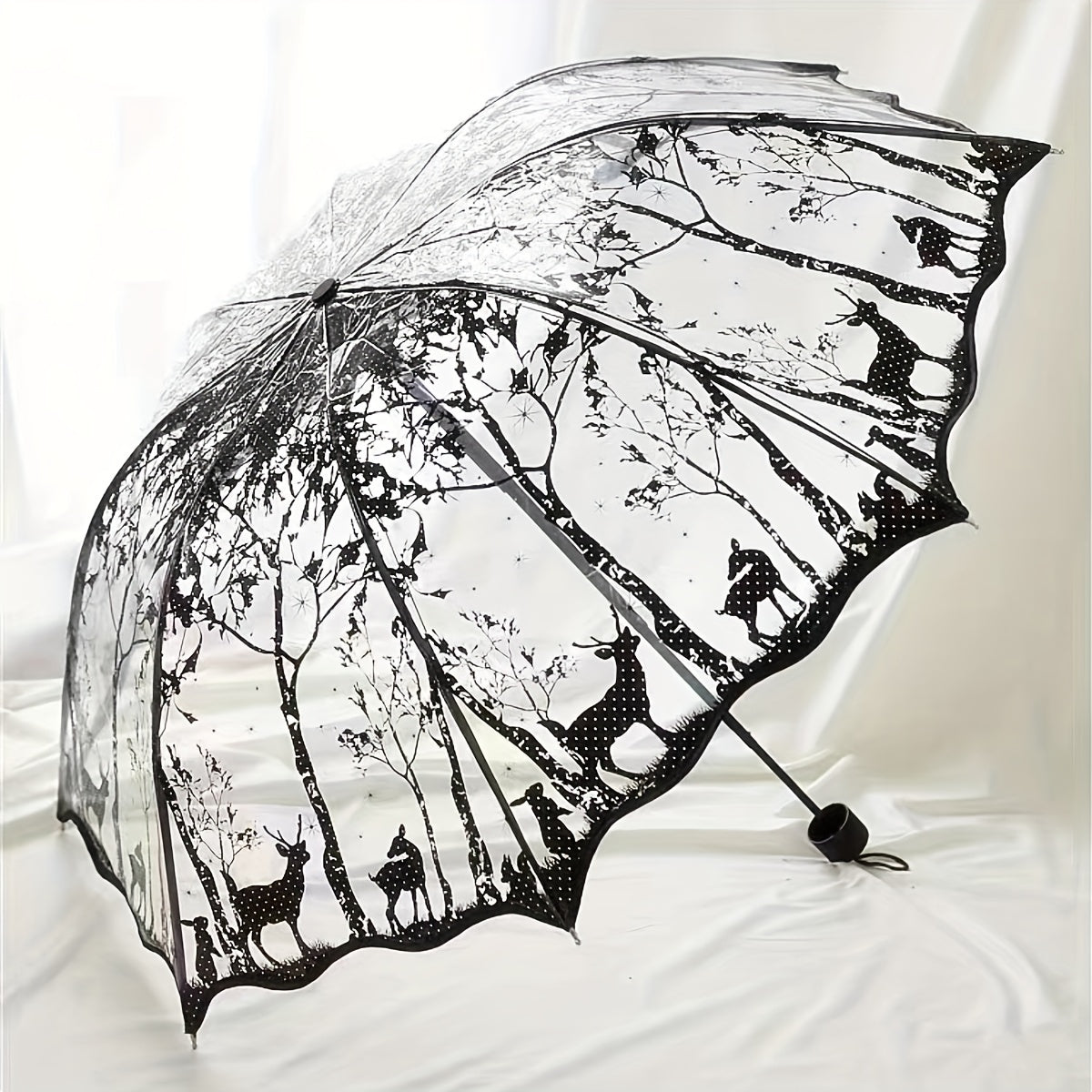 Wave Edge Retro Transparent Umbrella PVC Three Folding Arch