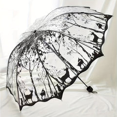 Wave Edge Retro Transparent Umbrella PVC Three Folding Arch