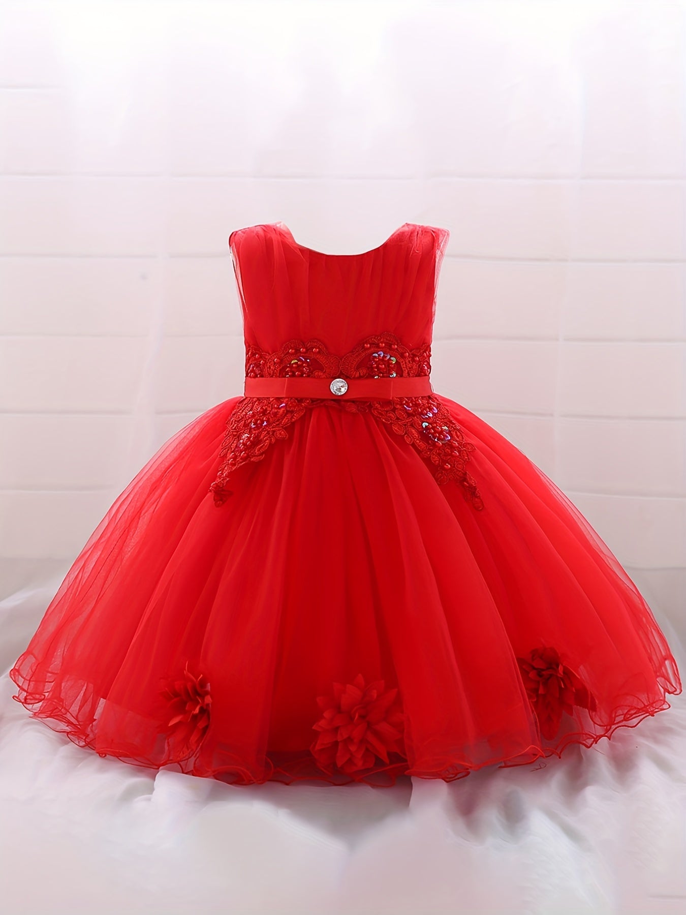 Baby Princess Birthday Dress with Flower Decor