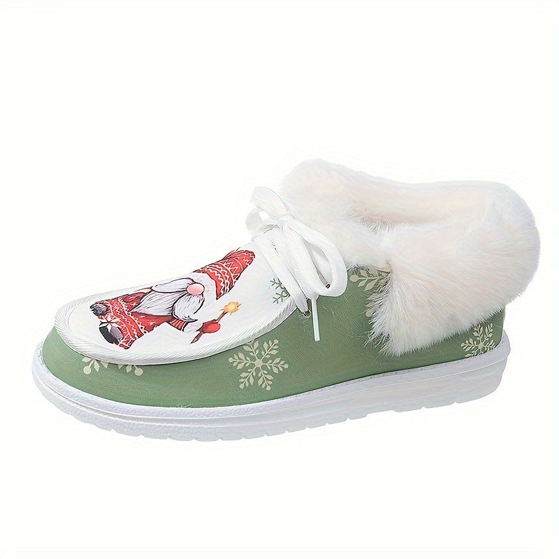 Christmas Santa Print Plush Lined Snow Boots with Thermal Furry Lining