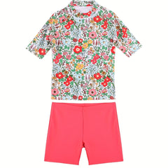 Girls' Floral Swimsuit for Summer Fun - Two Piece, Comfortable
