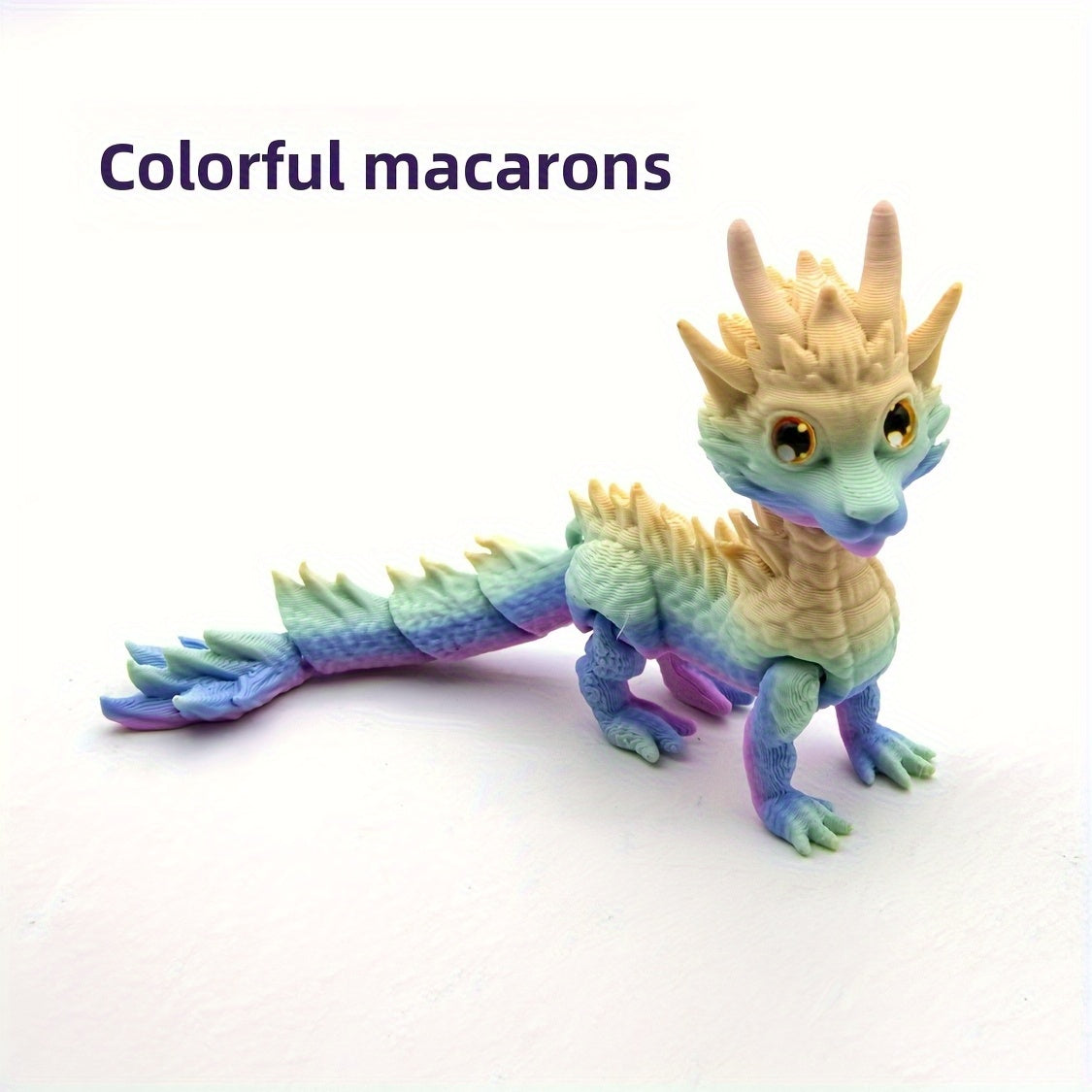 3D Printed Mini Dragon Statue with Realistic Eyes and Flexible Joints