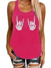 Skull Hand Print Tank Top Sleeveless Crew Neck Casual Summer Women's Clothing